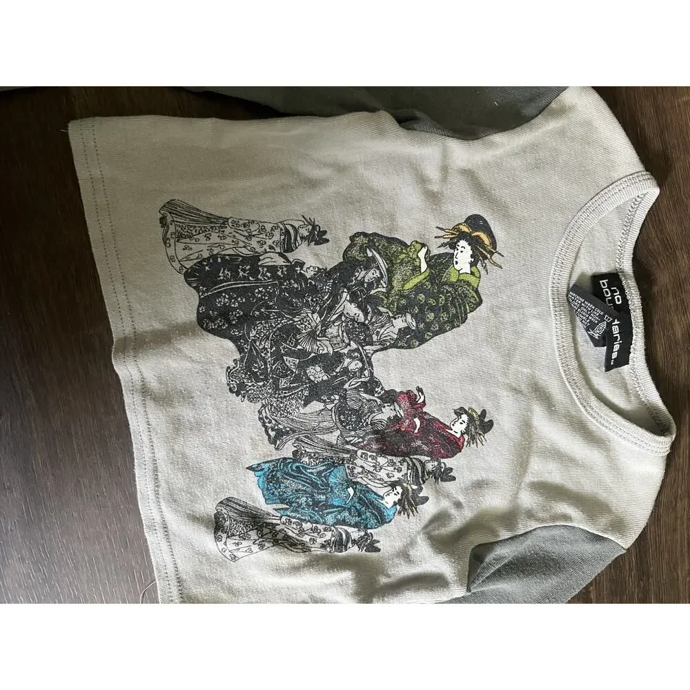 No Boundaries VTG Y2k Kids Girls 4/5 Skirt top Matching set Geisha Asian Gray